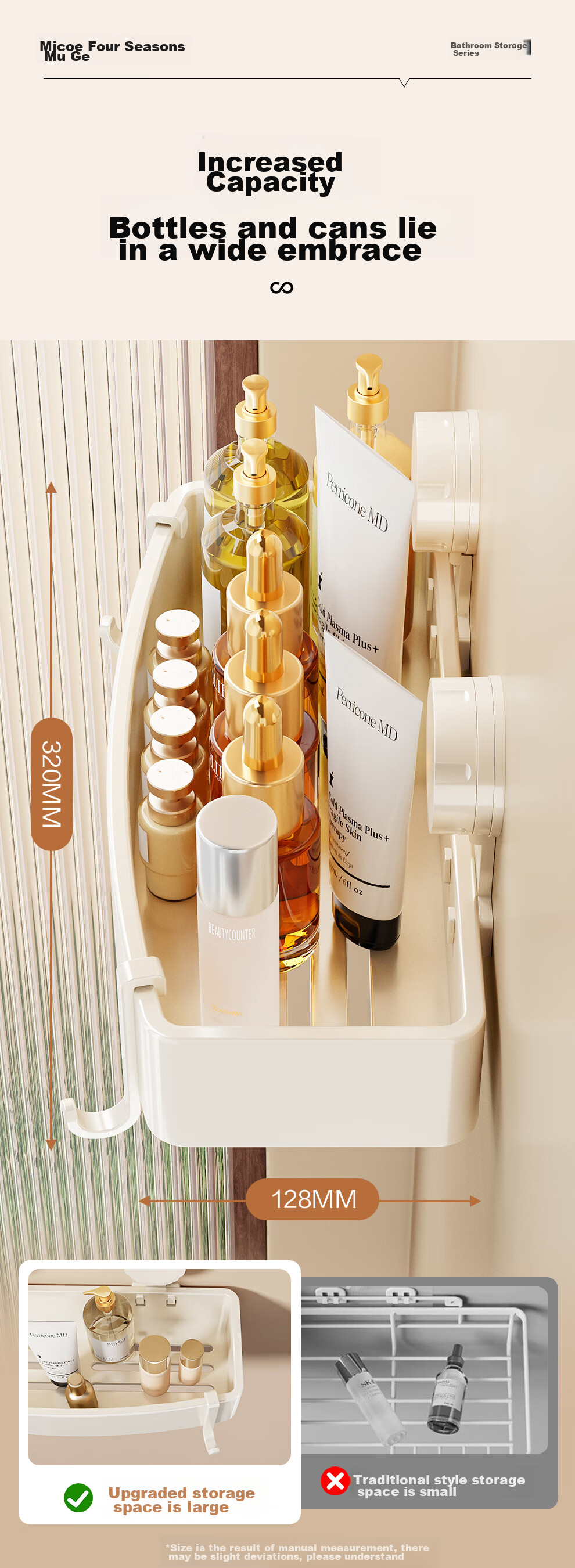 MICOE Suction Cup Storage Rack, No Drilling Required, Bathroom Kitchen Washbasin Organizer, Bathroom Storage Draining ABS 6