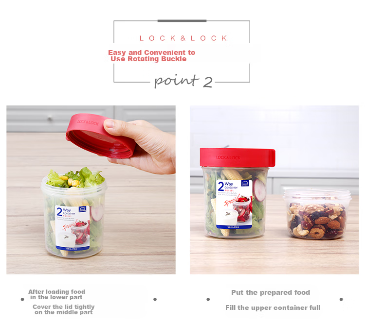 LOCK&LOCK Children's Snack Storage Container, Double-Layer Multi-Purpose Plastic Sealed Lunch Box, Compartmentalized Fruit Refrigerator Storage Box, 2-Piece Set 7
