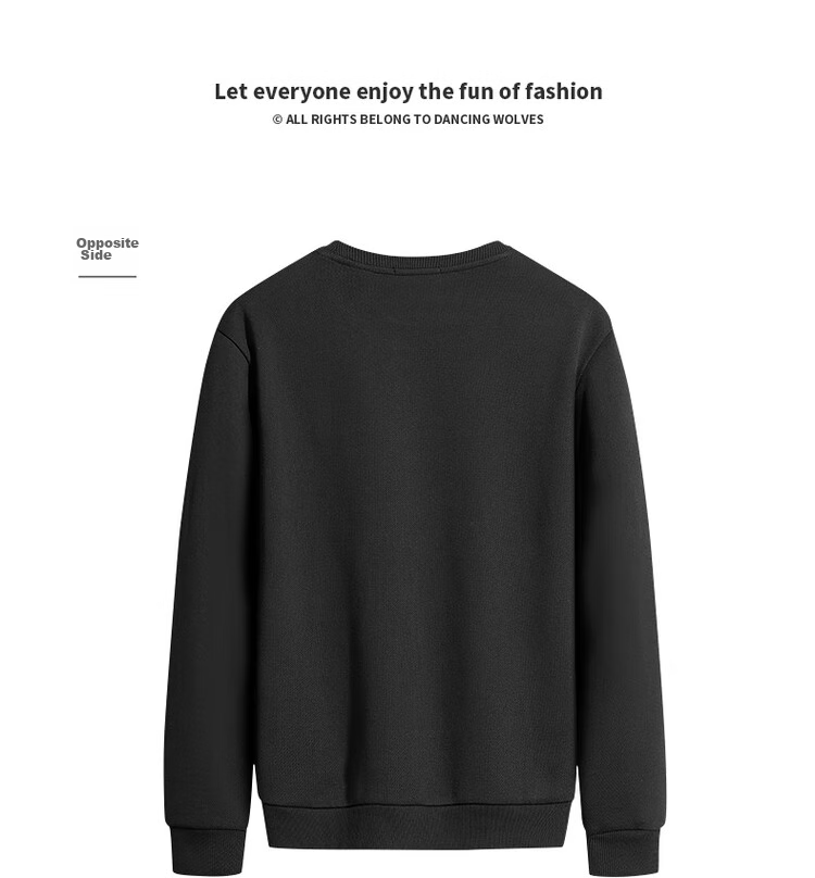 DANCING WOLVES [Xinjiang Long-Staple Cotton] Versatile Round Neck Top for Autumn And Winter, Skin-Friendly Breathable Men's Sweatshirt, 001 Black, Size 170 22