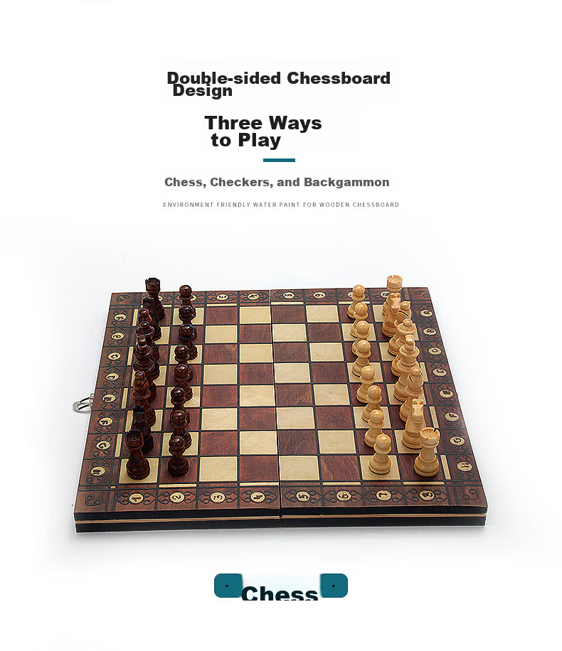 Huasheng International Chess Set, Three-In Double Land Chess, Checkers with Magnetic Pieces, Portable Folding Game Board, 2804 6