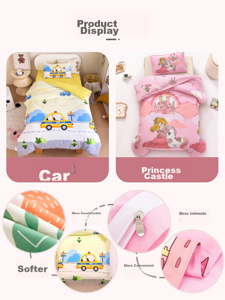 9I9 Children's Pure Cotton Duvet Cover, Baby Bedding Set, Kindergarten Bedding, Class A Nap Supplies, A85 Pink, 150*120 12