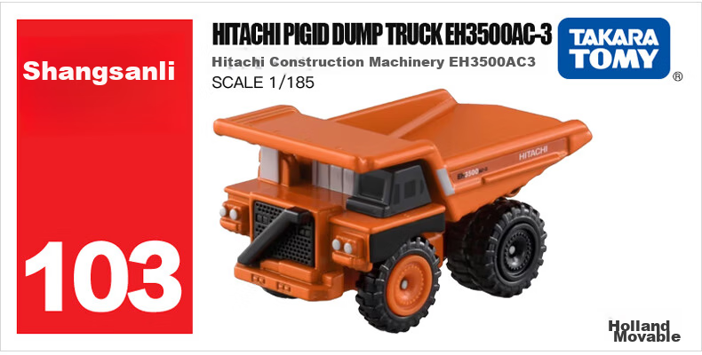 TAKARA TOMY Alloy Car Model Toy for Boys, Red And White Box No. 103 Hitachi Dump Truck 228530 1