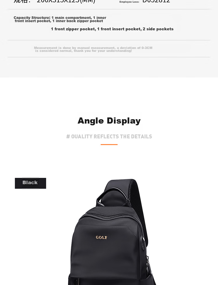 GOLF Chest Bag for Men, Trendy Crossbody Bag, Casual Shoulder Bag for IPad And Phone, Cycling Sports Travel Small Backpack 16