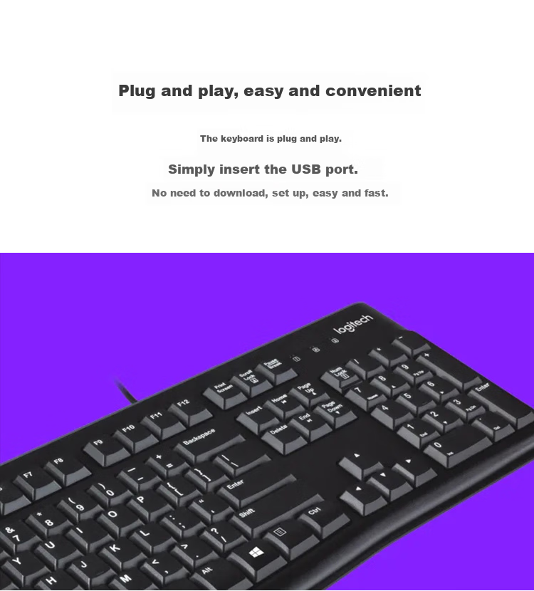 Logitech K120 Keyboard, Wired Keyboard, Office Keyboard, Full-Size, Black USB Port, 104 Keys 3