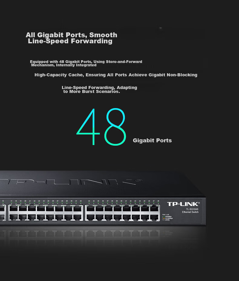 TP-LINK 48-Port Full Gigabit Unmanaged Switch, Enterprise-Grade Switch, Monitoring Network Cable Splitter, Traffic Distributor TL-SG1048 2