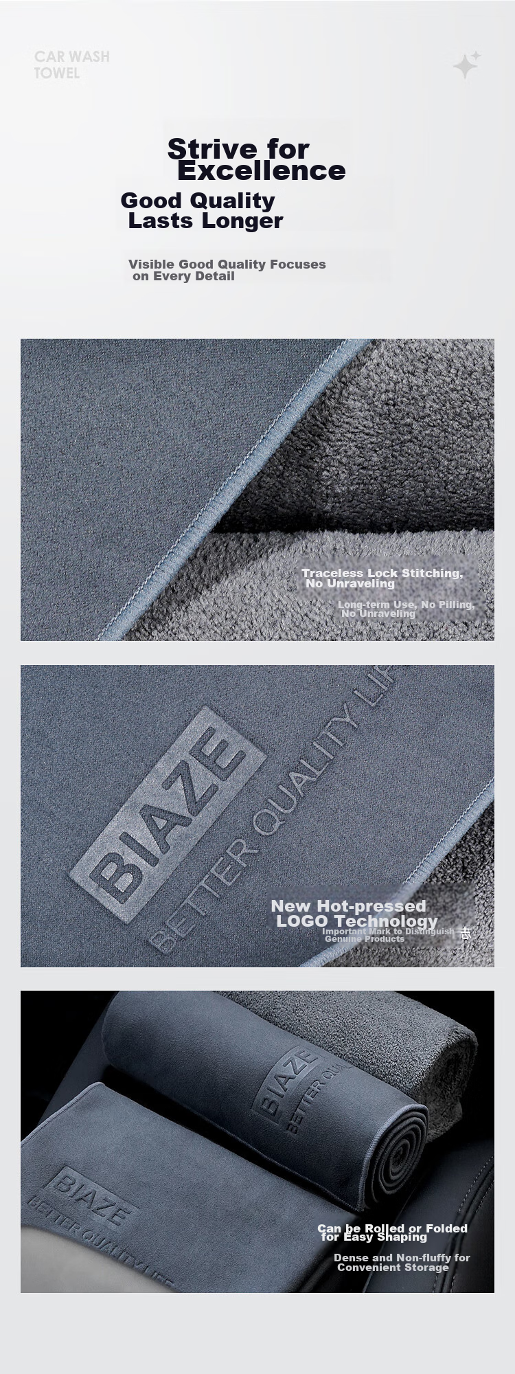 BIAZE Car Wash Towel, Specialized Car Cleaning Cloth, Vehicle Towel, Suede Absorbent Stain-Free Wiping Cloth, Extended Length, Single Pack 12