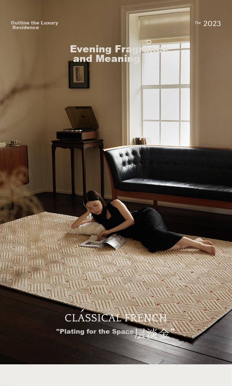 Keecy French Vintage Rug, Living Room Retro Luxury New Style Bedroom Cream-Colored High-End Home Bedroom Carpet 1