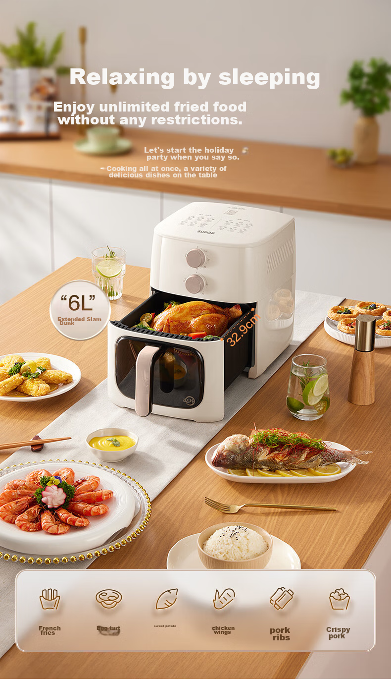SUPOR Air Fryer, No Flipping Required, Fully Automatic Home Use, 6L Multi-Functional Air Fryer, Dual Knob Visible Air Fryer, Subsidized KJ60Y807 13