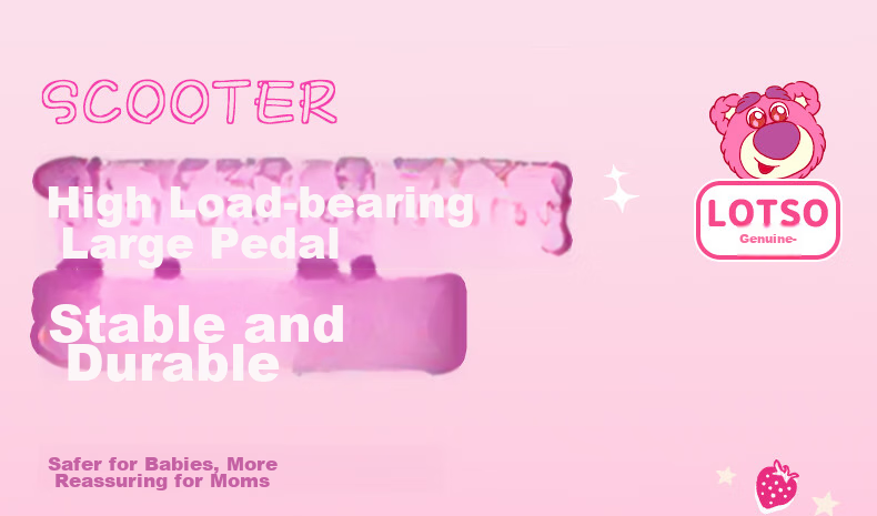 Disney Strawberry Bear Children's Scooter for Ages 3-12, Foldable Wide-Wheel Kick Scooter for Boys And Girls 6
