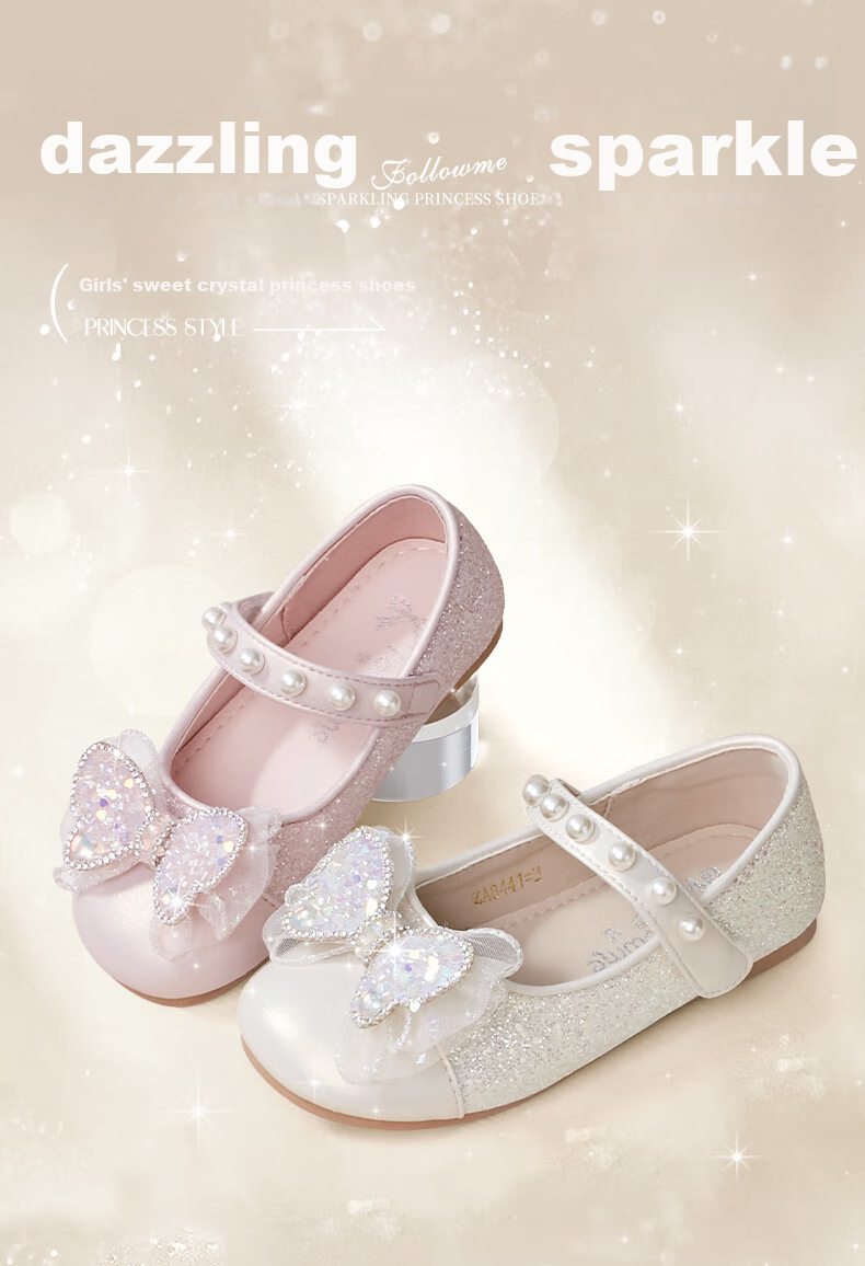 Follow Me Girls' Sequin Bow Square-Toe Princess Shoes, Soft Sole Breathable Performance Dress Shoes for Girls, Pink, Size 29 1
