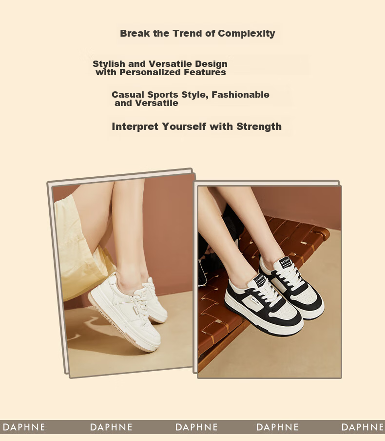 DAPHNE Women's Casual Shoes, Thick-Soled White Sneakers, Versatile Soft-Bottomed Comfortable Flat Shoes, Slimming Athletic Skateboard Shoes for Women, Milk Tea Color, Size 37 2