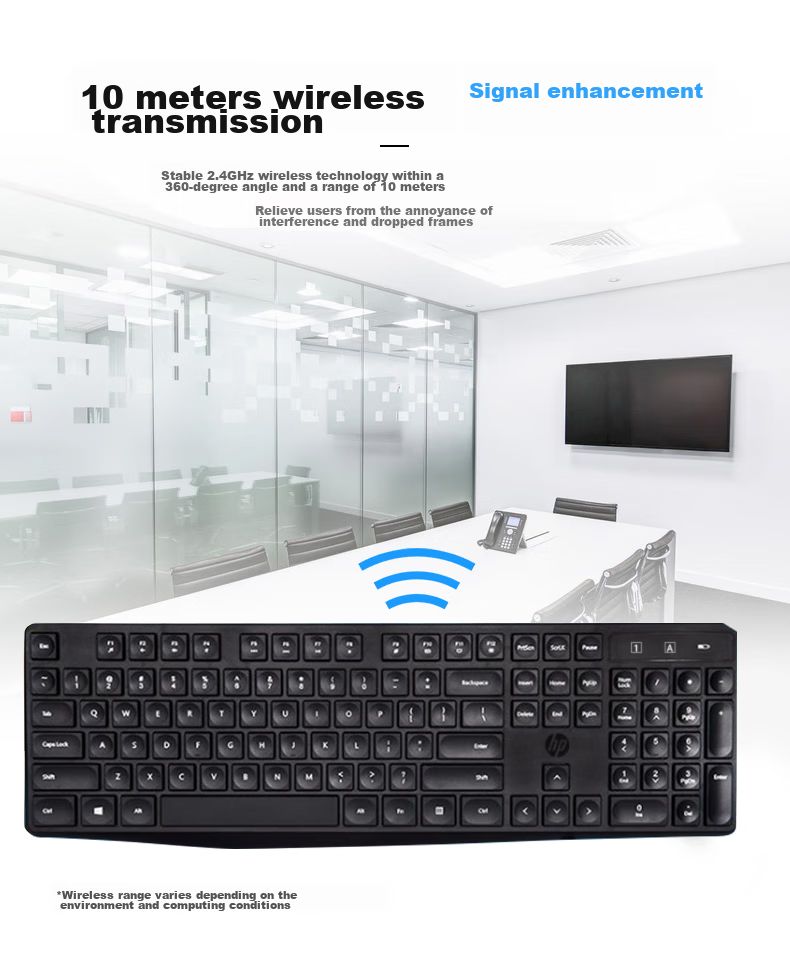 HP Wireless Keyboard, Office Keyboard with 104 Keys, Wear-Resistant, Splash-Proof, Ergonomic Water Drop Keycaps, Comfortable Feel, Efficient Office And Gaming Keyboard C10 Black 2