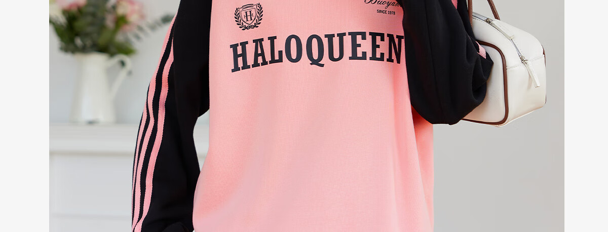 Halo Queen Women's Sweatshirt, Round Neck, Striped, Fashionable New Year Red, Casual Style, Loose-Fitting Top Jacket H143W1017 7