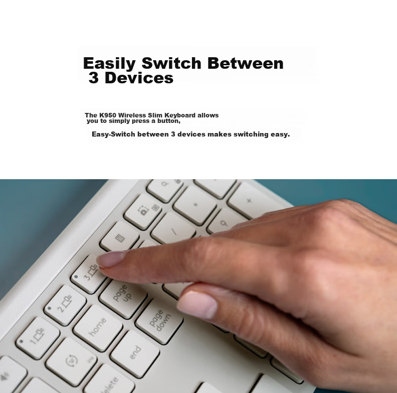 Logitech K950 Keyboard, Bluetooth Keyboard, Office Keyboard, Wireless Keyboard, Portable Ultra-Thin Keyboard, Premium Series, Three-Device Switching, White 3