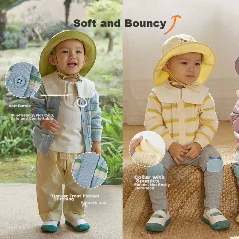 Papa Spring And Autumn Children's Sweater Knitted Cardigan for Boys And Girls, Striped Top Outerwear, Blue, 73cm