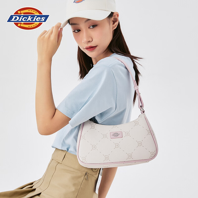 Dickies Shoulder Bag for Women, Crossbody Bag with Detachable Strap, All-Over Floral Print DK Casual Underarm Bag, High-End Handheld Tote in Pink