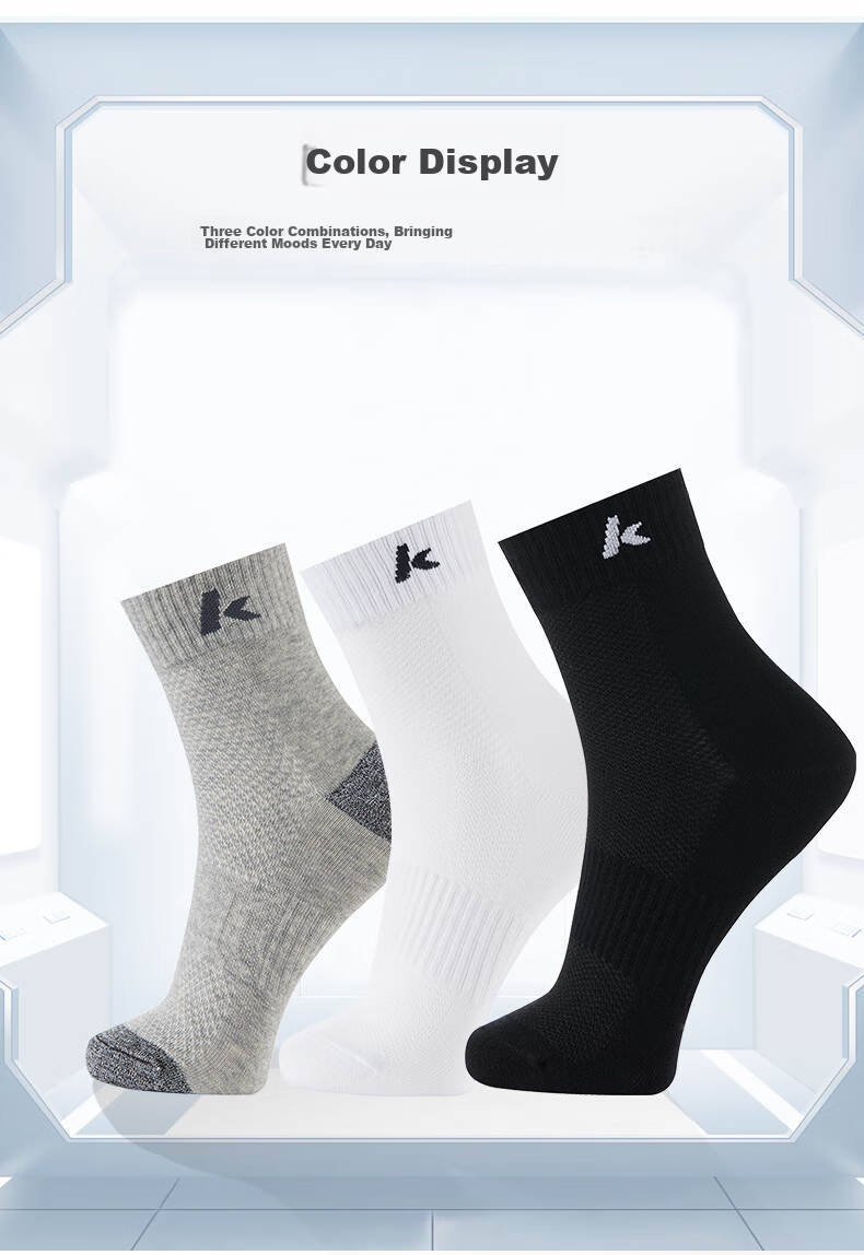KAWASAKI Badminton Socks for Men with Terry Bottom Sports Short Socks A6102 (Three-Pair Pack) White-Gray Size One Fits All 10