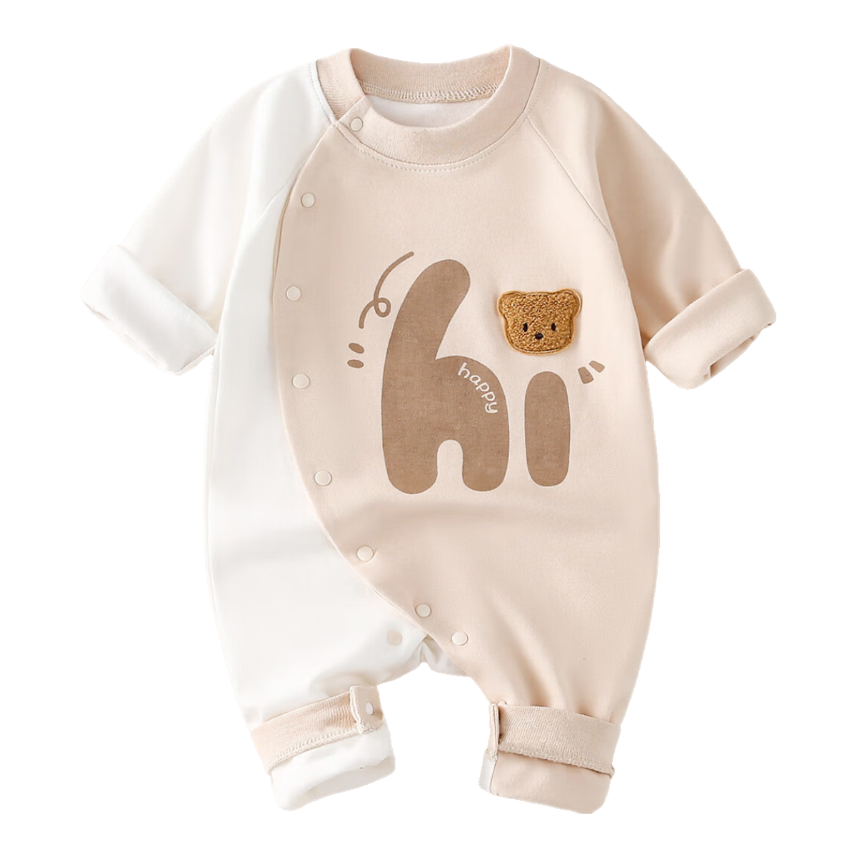 DUOXILUK Newborn Baby Romper Spring And Autumn Style, Infant Long-Sleeve Bodysuit, Full Moon Onesie, Coffee Bear, Size 73