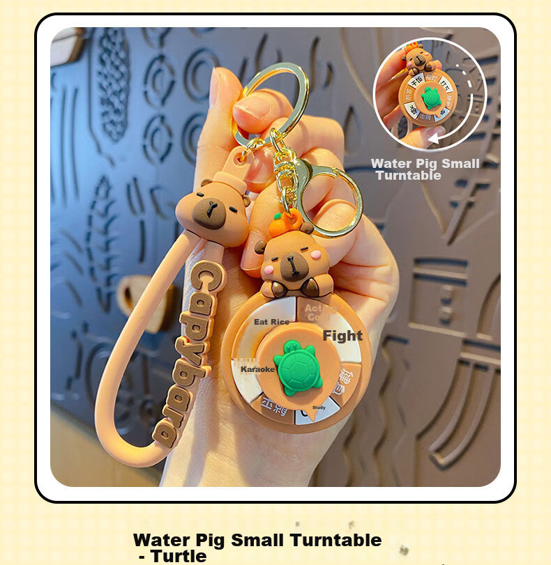 Miletang Capybara Toy Small Turntable Car Keychain, Water Deer Rubber Key Ring, Stress Relief Toy 7