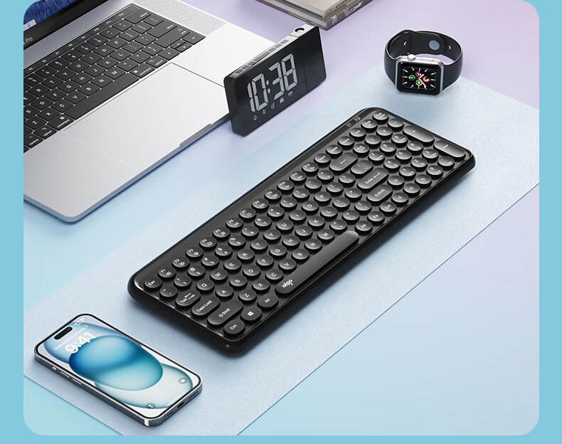 Aigo V610 Blue Quiet Office Business Keyboard, Wireless Bluetooth Connection, Rechargeable Lithium Battery, Compatible with WIN/MAC Dual Systems, Scissor Foot Structure, Full Size 16