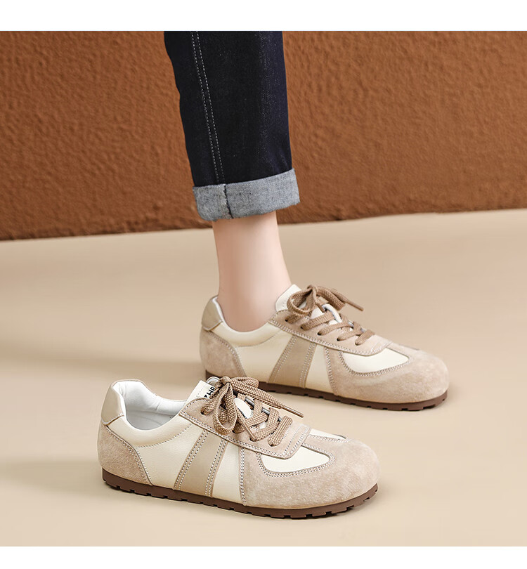 ZHR Casual Shoes for Women, Retro Patchwork Dexun Shoes, Genuine Leather Versatile Sports Shoes for Women, A120 Beige, Size 35 19