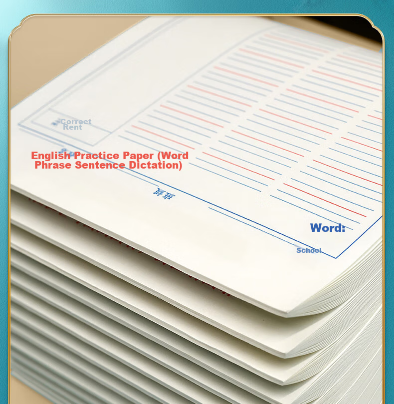 Huaxiawanjuan 4-Pack English Dictation Paper, Homework Book, English Practice Book, Elementary And Middle School Vocabulary Dictation Notebook, Memorization Aid, 16k Thick English-Chinese Translation Paper with Four Lines And Three Grids 18