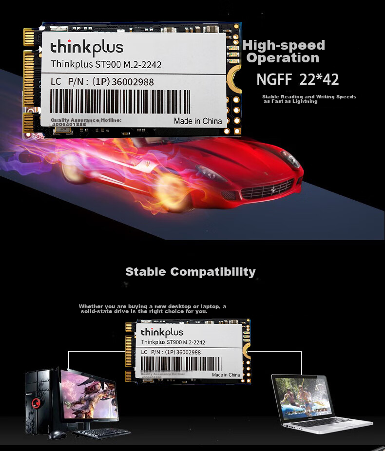ThinkPlus Lenovo 512GB SSD Solid State Drive, M.2(SATA)2242 Form Factor, ST900 Series, Compatible with Desktop/laptop 2