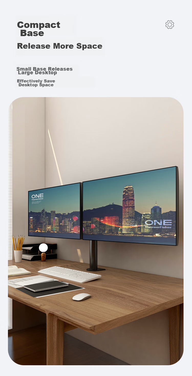 ATSCORE Dual Monitor Stand, Double-Screen Computer Mount with Holes, Desk Clip, Adjustable Height Support, Monitor Riser, Screen Bracket for Left And Right Dual Screens, 10-32 Inches 11