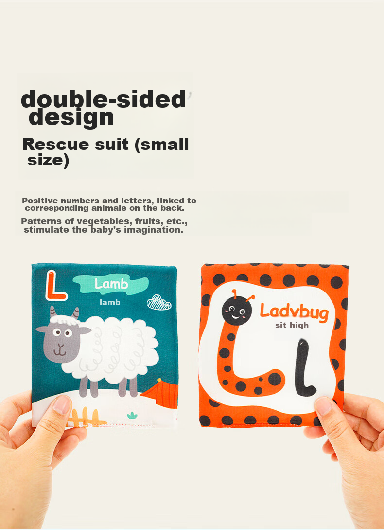 Jollybaby Children's Cloth Book Cognitive Cards, Colorful Picture Recognition Cards for Early Learning, Baby Flash Cards Toy - Animal And Letter Recognitio 7