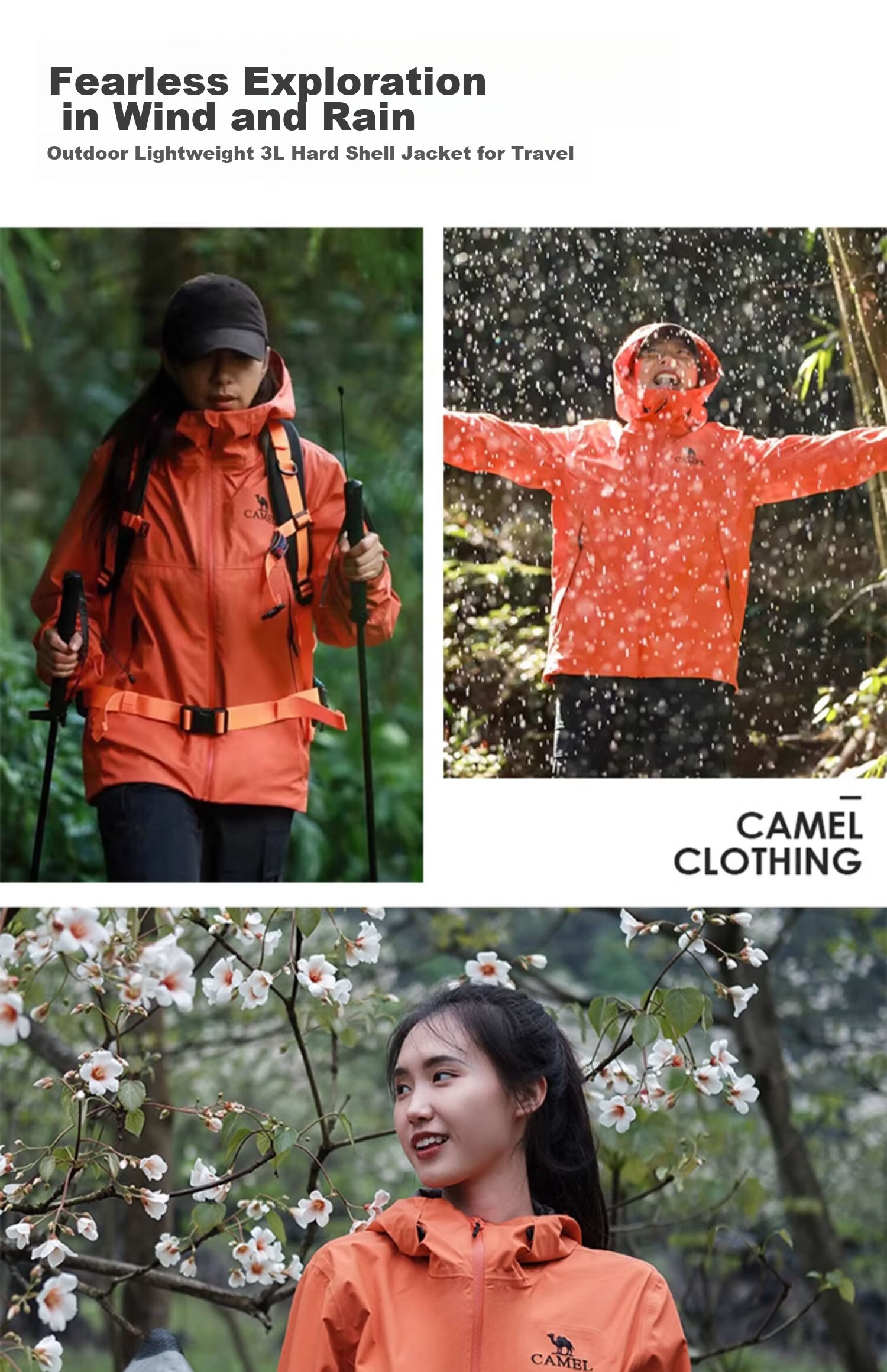 CAMEL Hardshell Jacket for Men And Women, Chinese Outdoor 3L Fully Sealed Waterproof Rainproof Orange Hiking Mountaineering Coat O189 1