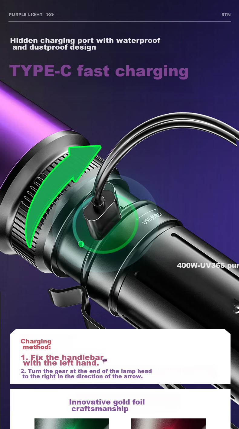 AIC High-Power Ultraviolet Light 365nm UV Professional Jade Identification Coin Anti-Counterfeiting Antique Handheld Flashlight 12