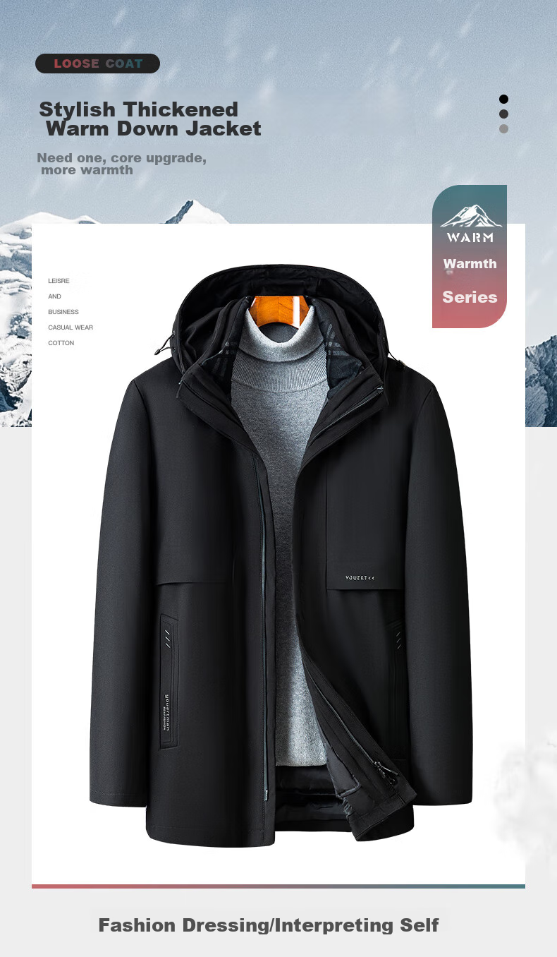 Yalu Five-In down Jacket for Men, Winter Thickened Goose down, Business Style with Detachable Inner Lining, Middle-Aged Men's Large Goose Coat 1