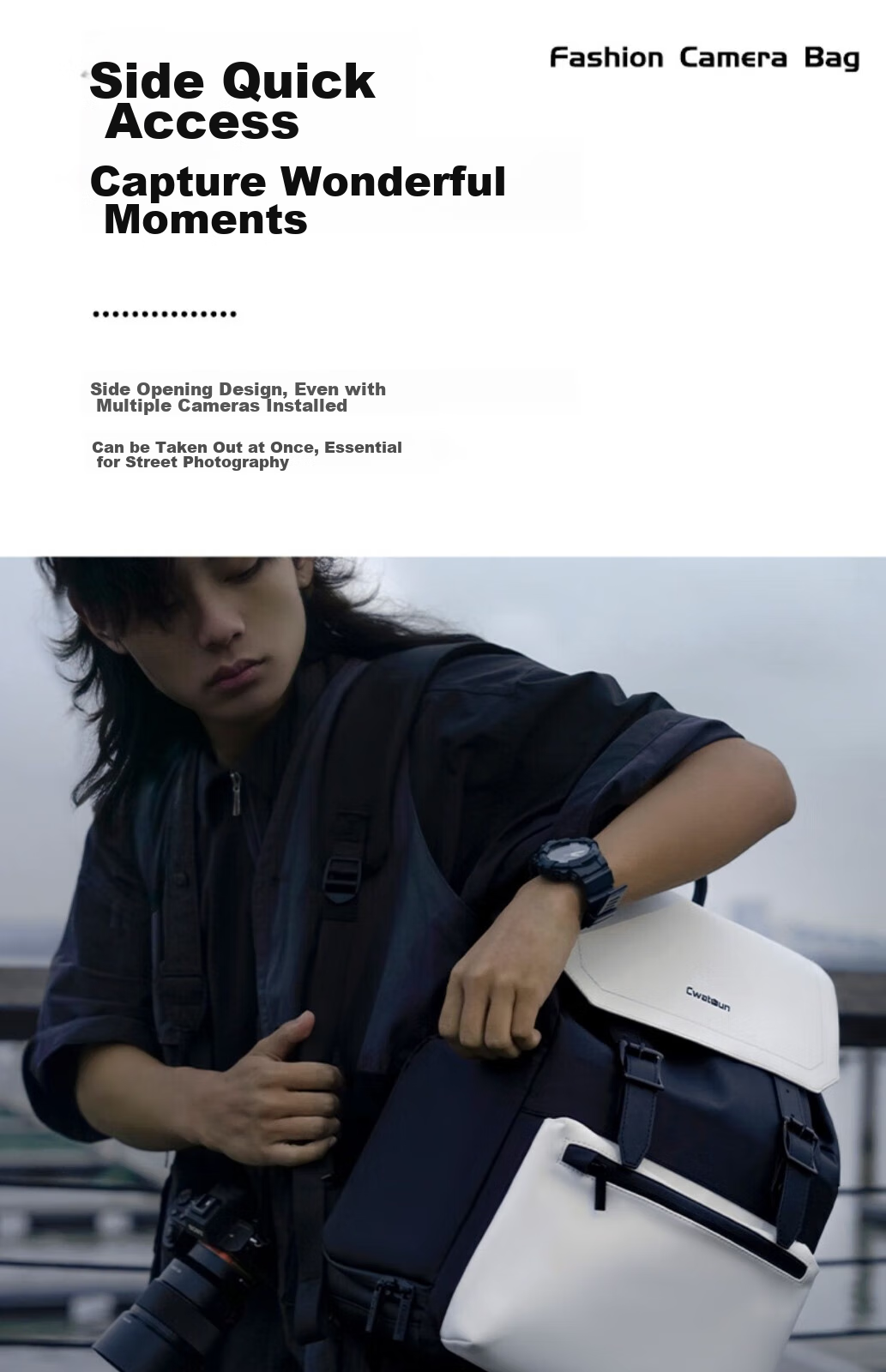CWATCUN Camera Backpack, Dual-Shoulder Bag for Canon, Fuji, Sony, Photography Bag, Casual Commuter Anti-Collision Backpack, Stylish Upper And Lower Compartments, Suitable for Men And Wome 9