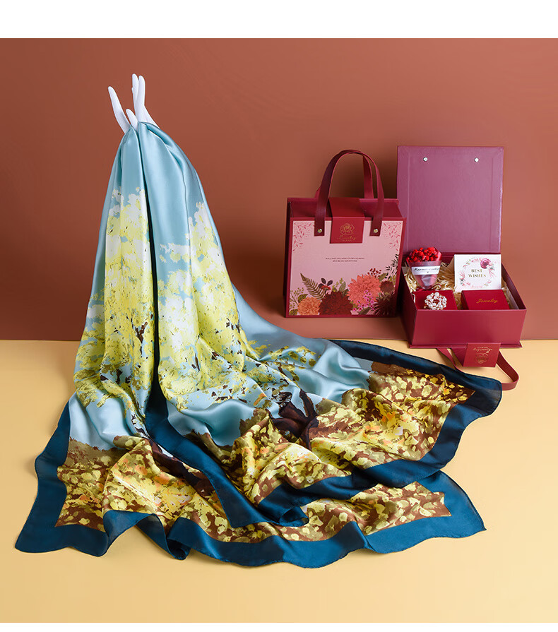 Hangsifu Silk Scarf for Women, Summer Gift Box, Shawl, Outer Wrap, Practical Birthday Present for Mom And Wife, Mid-Autumn Festival Gift 15