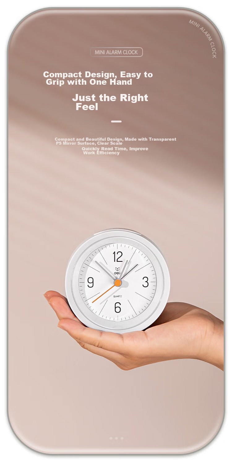 Deli Simple Buzzer Gradual Alarm Clock, Low Noise Student Alarm with Soft Lighting, Family And Office Alarm Clock, White LE300-WH Back-To Gift 8