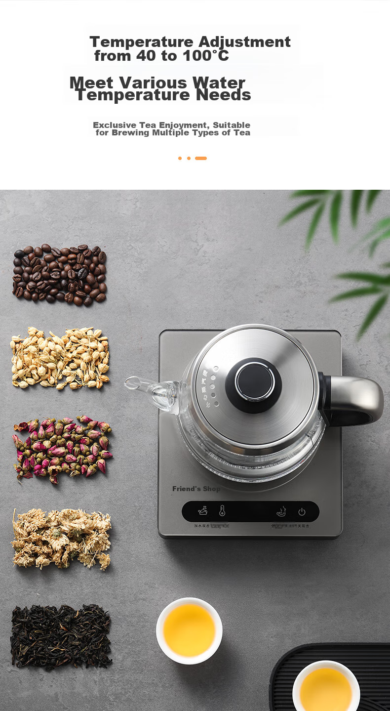 Biooner Fully Automatic Electric Kettle with Water Inlet, Glass Kettle, Tea Table Dedicated Integrated Tea Table, Coffee Table, Tea Brewing Utensils, Electric Tea Stove XT-301 Silver Gray Single Burner 1L 9