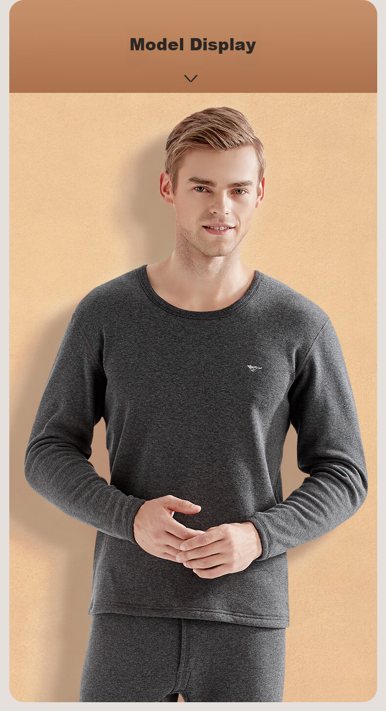 SEPTWOLVES [Double Warm] Thermal Underwear for Men, Fleece-Lined Thick Autumn And Winter Base Layer, Round Neck Inner Wear Set for Me 23
