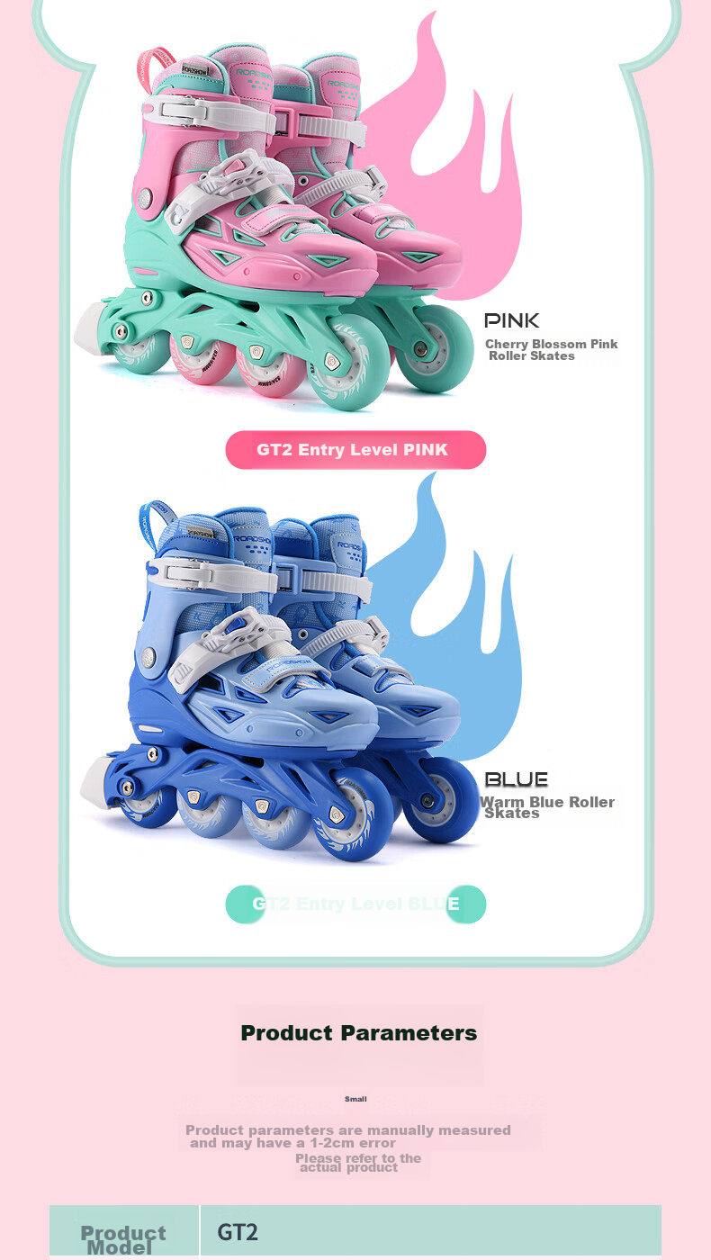 ROADSHOW Kids Roller Skates 6-12 Years Professional Casual Inline Skates S Size Peach Pink Set 22