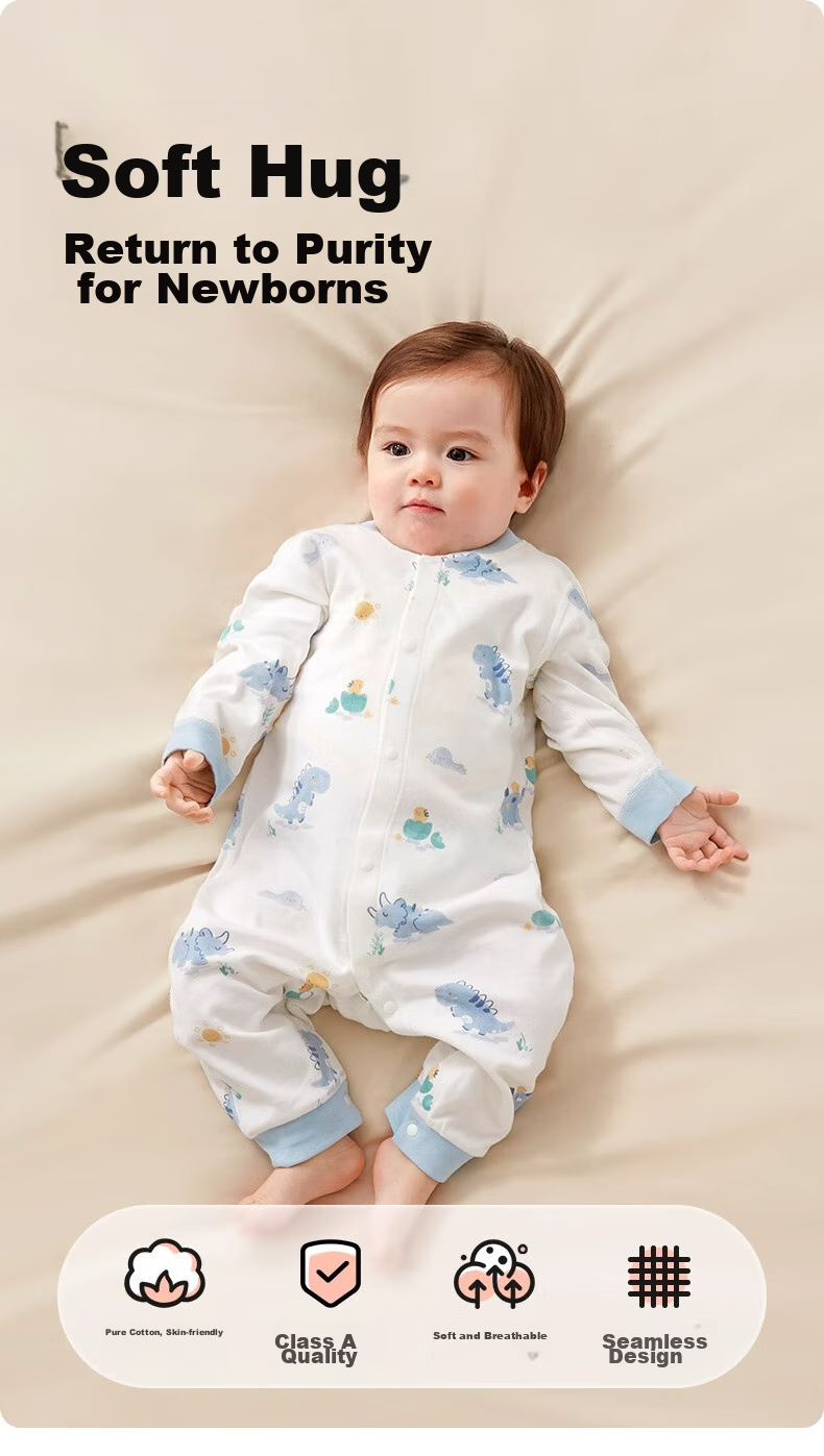AIBEDILA Newborn Baby Romper Spring And Autumn Style, Pure Cotton Onesie, Unisex Baby Mid-Cut Bodysuit, Early Autumn Onesie, Size 90 1