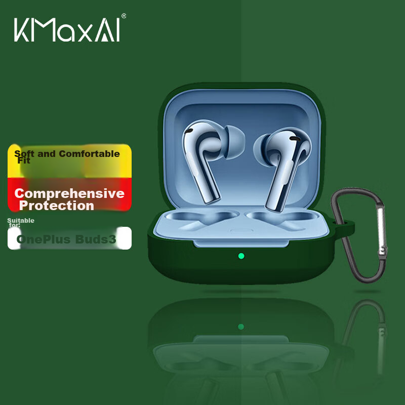 KMaxAI Compatible OnePlus Buds 3 Earphone Case with Hook, Silicone Protective Cover with Charging Case, Matte Simple Solid Color Soft Shell, Dark Gree