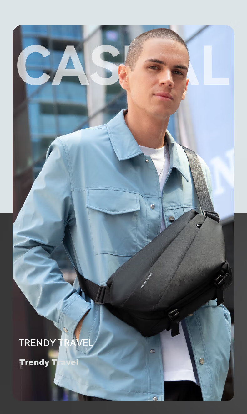 MARK RYDEN Shoulder Bag, Sports Large Capacity Crossbody Bag, Motorcycle Chest Pack, Trendy Multifunctional Messenger Bag for Men, MR6108 Elegant Black 1