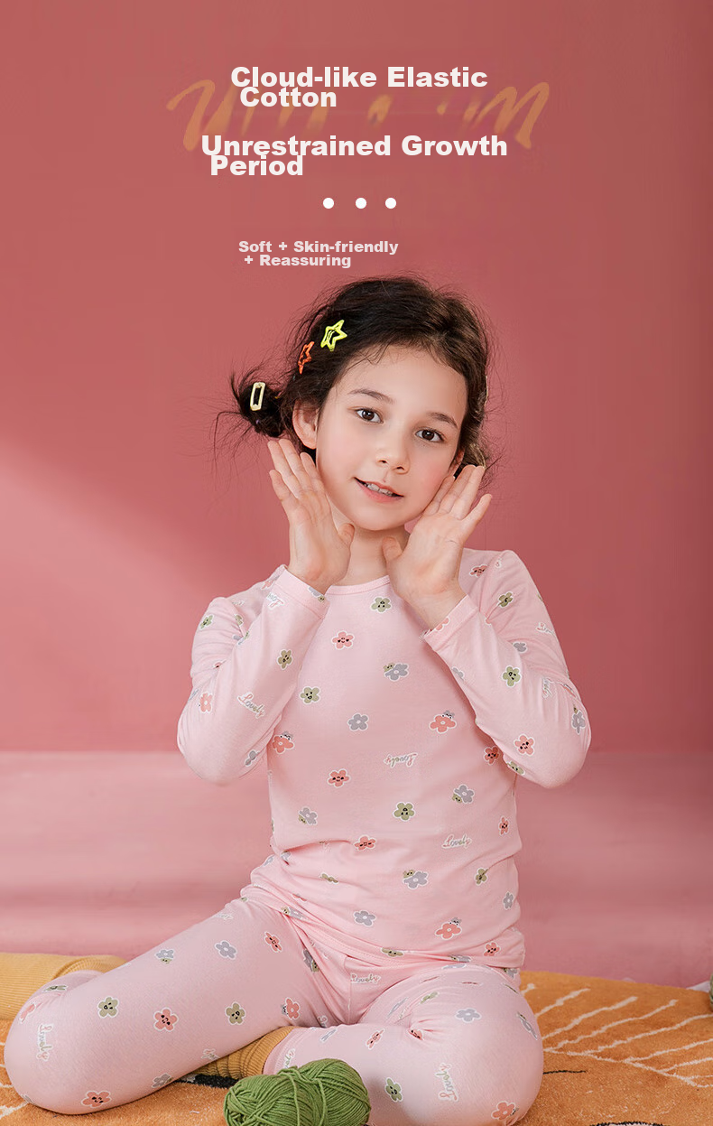 Fenteng Children's Thermal Underwear 7A Antibacterial Long Sleeve Pullover Autumn Pajama Set for Older Kids 28