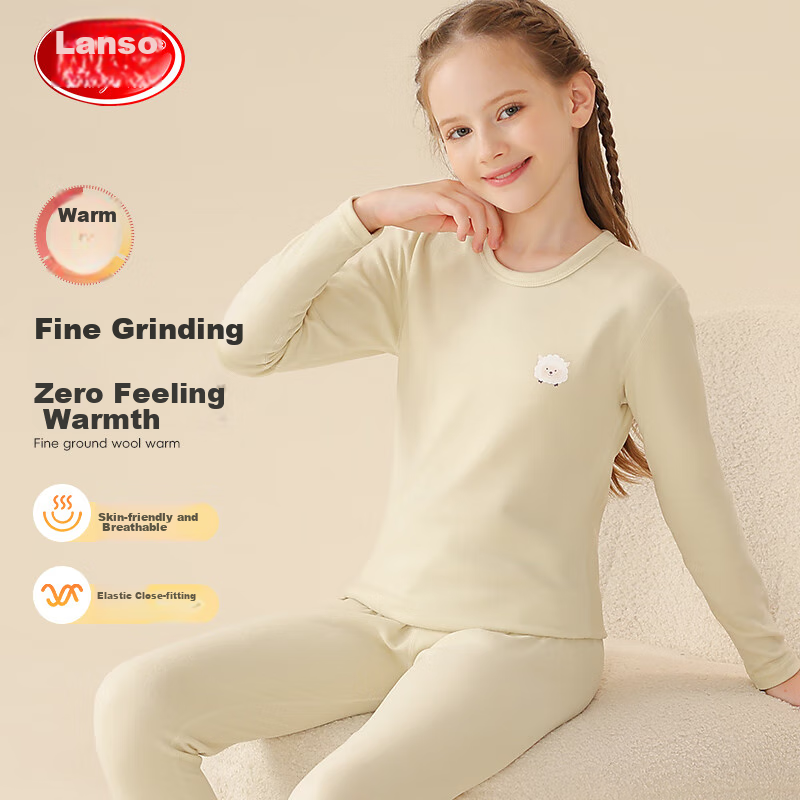LangSha [Double-Sided Brushed] Children's Thermal Underwear, Boys And Girls Autumn Clothes And Pants, Baby Pajama Set, Size 140