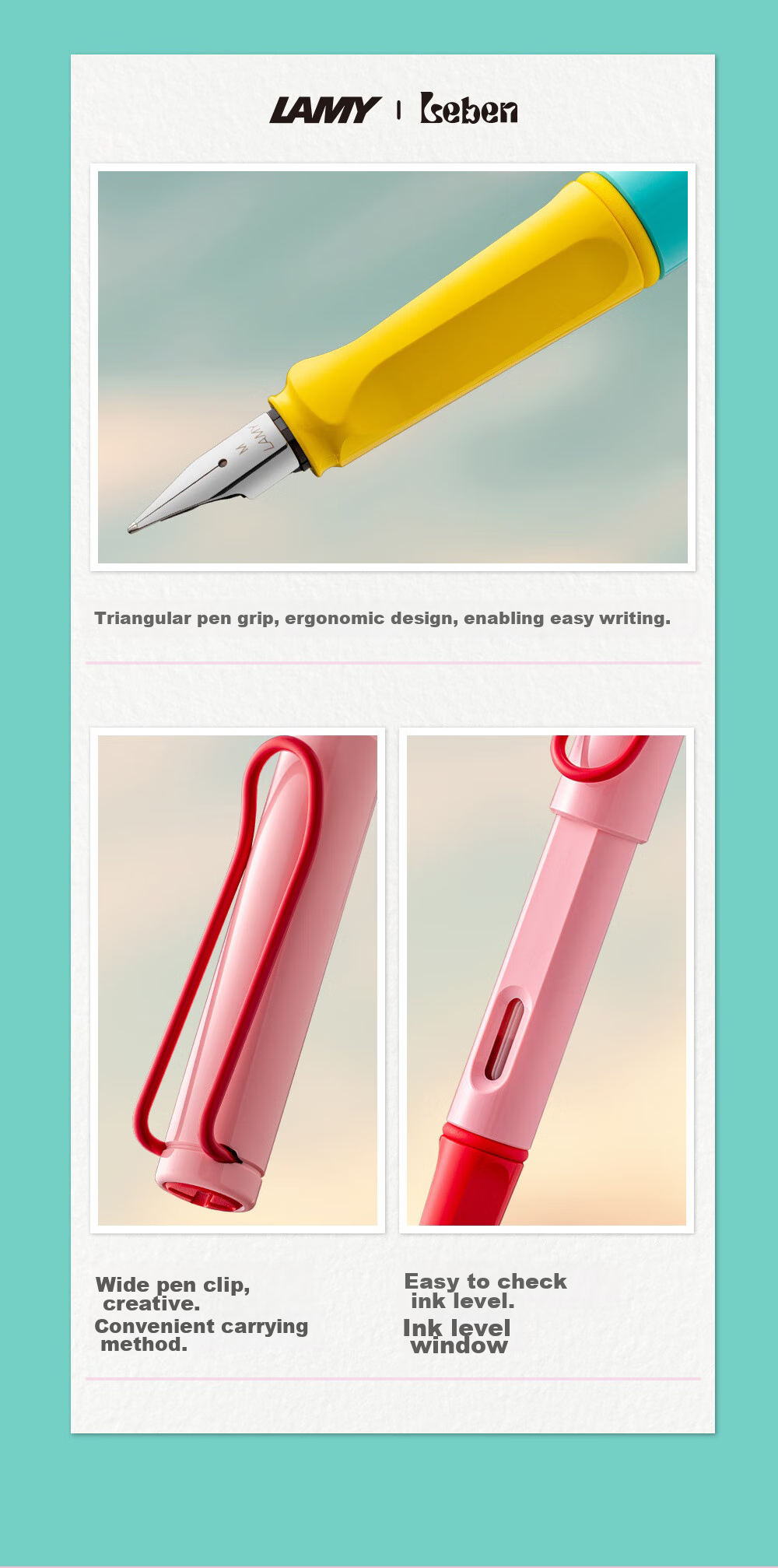 LAMY Safari Dopamine Series Fountain Pen Gift Set with Ink, Correct Posture Writing Pen, Student Stationery, Office Gift, Bonn Pink 0.7mm 9