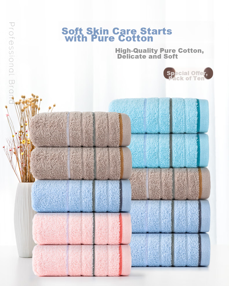 Grace Pure Cotton Couple Towels, Adult Soft Absorbent Terry Striped Face Towels for Men And Women, 10 Pieces, 80g/piece, Sports 1