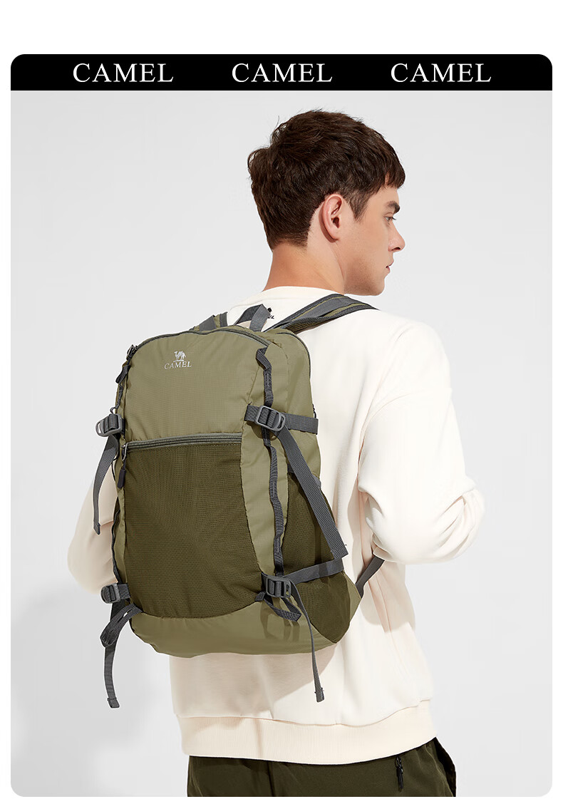 CAMEL Backpack, Casual Lightweight Foldable Backpack, Hiking Mountain Climbing Large Capacity Travel Bag, A1W3B5127, Black 1