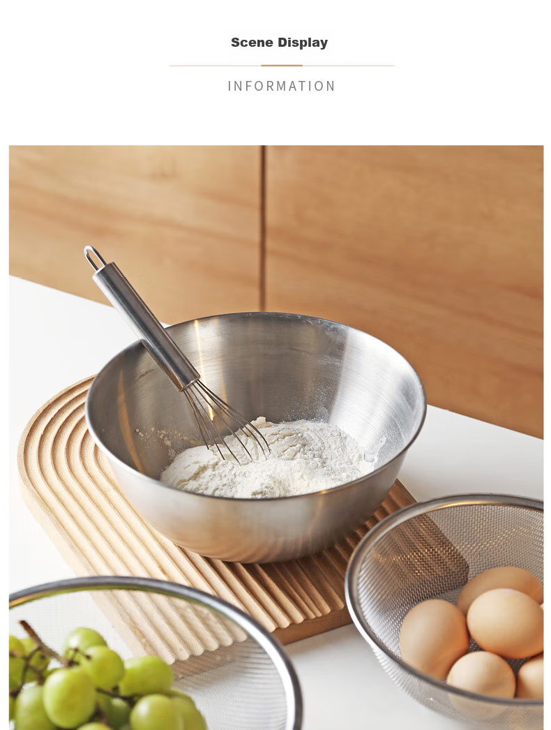 Dipuer 304 Stainless Steel Colander, Draining Basket, Kitchen Fruit Washing Basin, Water Strainer, Rice Washing Tool, Rice Sieve 16