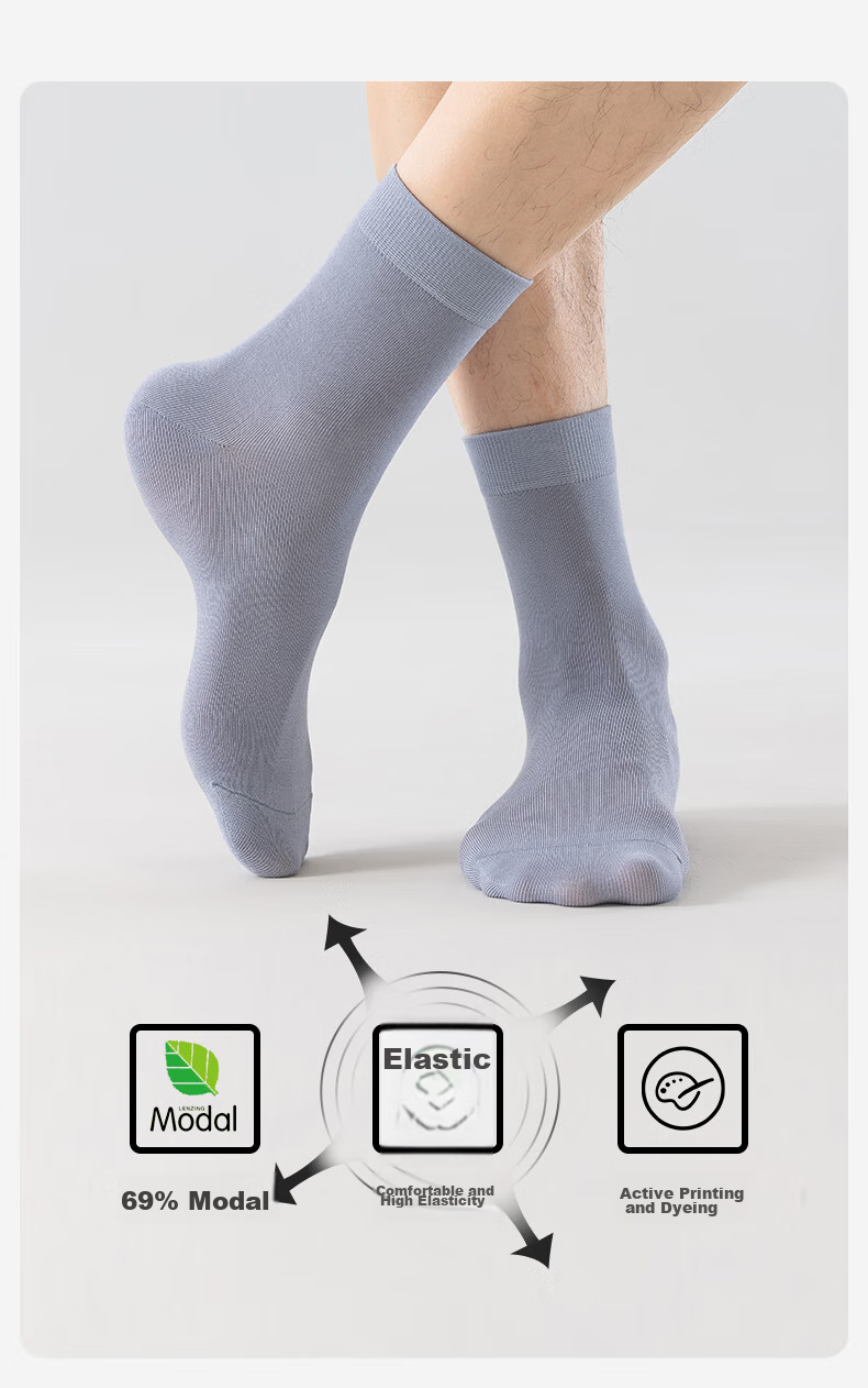 THREEGUN [Jian Series] Modal Men's Socks, 10A Antibacterial, Odor-Resistant, Wear-Resistant Socks, Mid-Calf Length, Smooth And Sweat-Absorbing 5