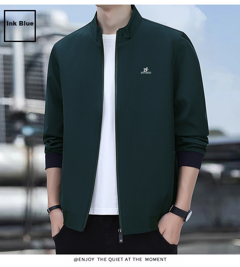 ROMON Jacket for Men, Autumn Outerwear, Stand-Up Collar Executive Jacket, Casual Versatile Loose-Fitting Menswear JK0302 Black L 14