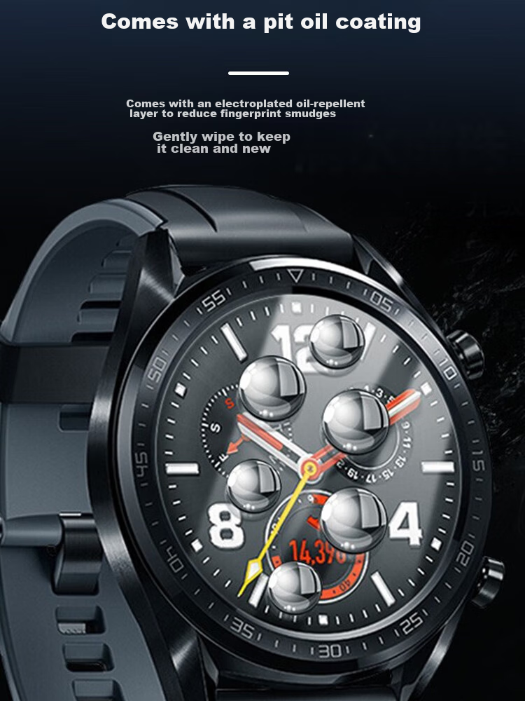 ESCASE [2-Pack - Replacement Guaranteed] Huawei Watch GT2 Watch Tempered Glass Screen Protector, Full Coverage Anti-Fingerprint HD Protective Film, 6D Heat-Bent Integrated 46mm Watch Face Compatible 13